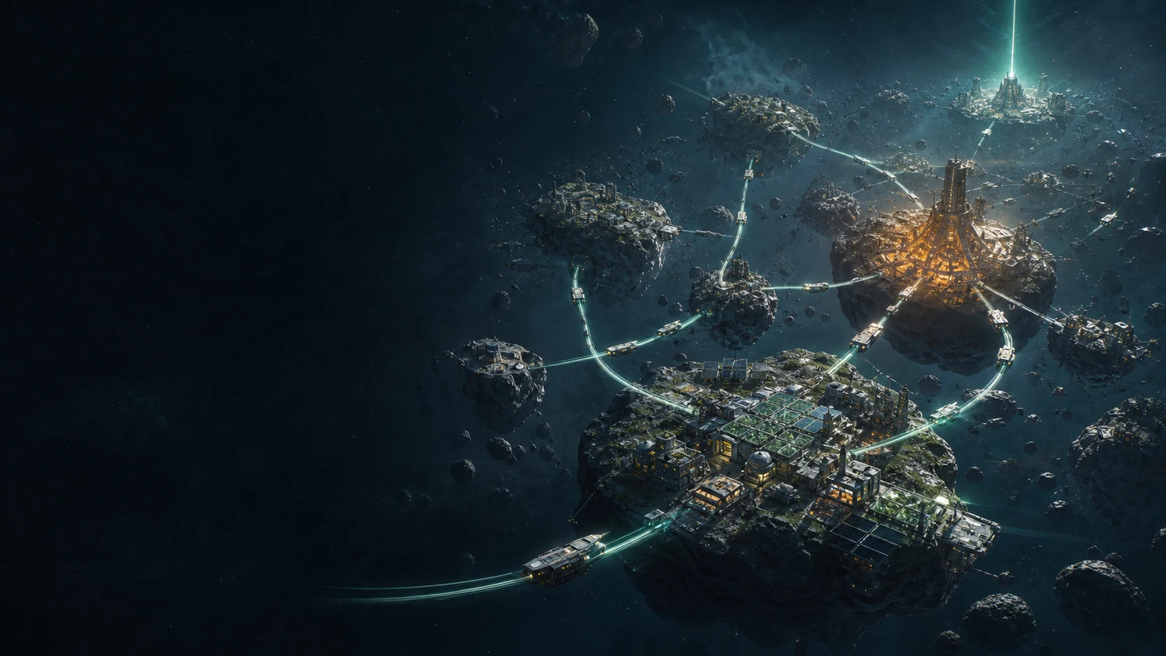资源危机中的小行星文明节点正沿发光物流线路重新组织协作